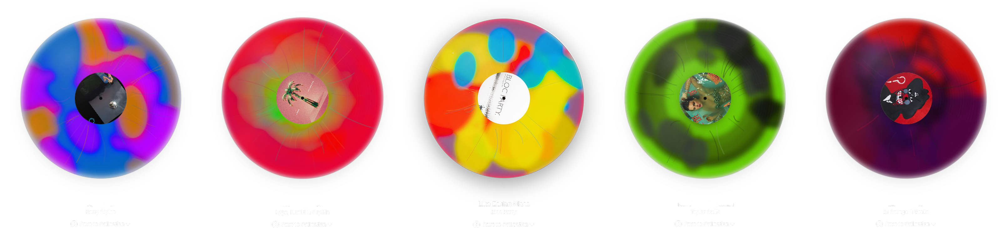 Five unique vinyl records generated from album artwork